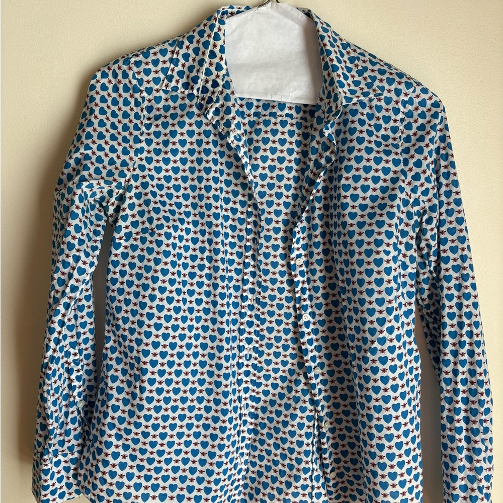 J Crew Blue and White Heart Patterned Shirt